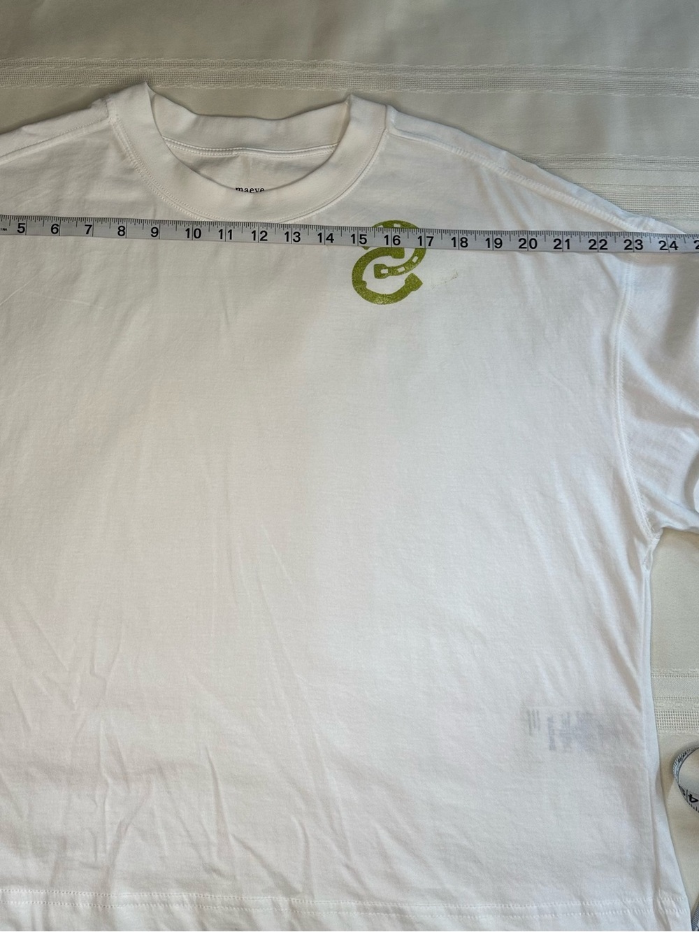 Maeve White Boxy Crop Tee with Lime Green Emblem 100% Cotton - Picture 7 of 15